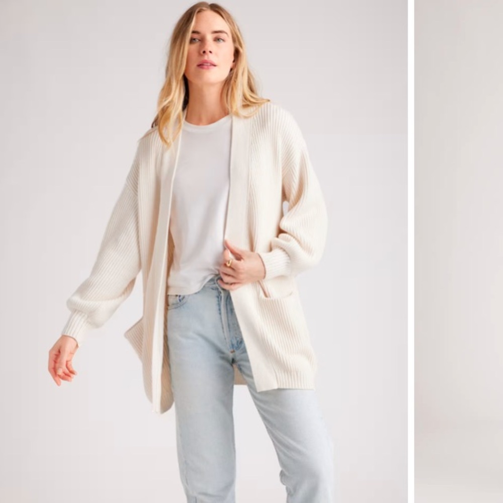 Quince 100% Organic Cotton Oversized  Cardigan, Ivory, XS